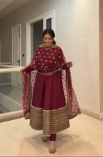 Readymade Roman Silk Maroon Gown Bottom With Dupatta For Traditional Wear