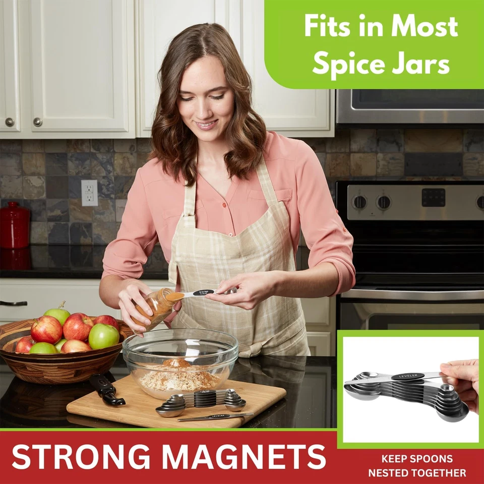 8-Pc Stainless Steel Measuring Spoons Set Heavy Duty Leveler (Black) - Image 2 of 4