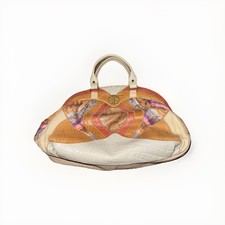 VTG Sharif Fabric & Reptile Embossed Patchwork Satchel/Top Handle Bag USA Made