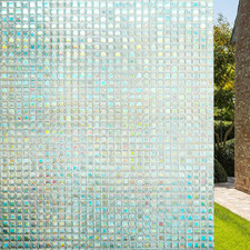 Rainbow Window Film, Iridescent Prism Mosaic Window Cling, UV Blocking Stained G
