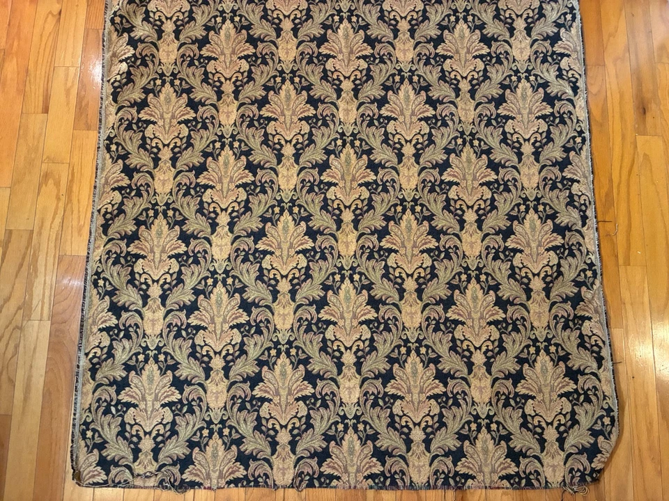 ACANTHUS MEDALLION TAPESTRY FABRIC 55 x 58" in Heavy Woven Damask Black Neutrals - Image 3 of 4