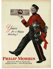 1946 Philip Morris Cigarettes Johnny Roventini Christmas Wreath Bellboy Print Ad
