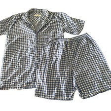 Sleep Mate Mens L 2pc Shorts Short Sleeve Blue Plaid Sleepwear set 100% cotton