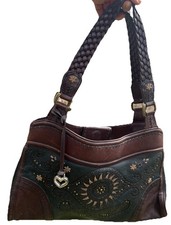 BRIGHTON MONTREAL Western STUDDED FLOWERS MG Leather 2 toned HandBag NO COPY