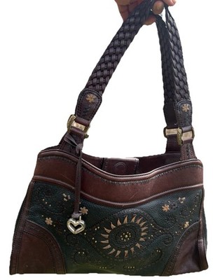 BRIGHTON MONTREAL Western STUDDED FLOWERS MG Leather 2 toned  HandBag NO COPY