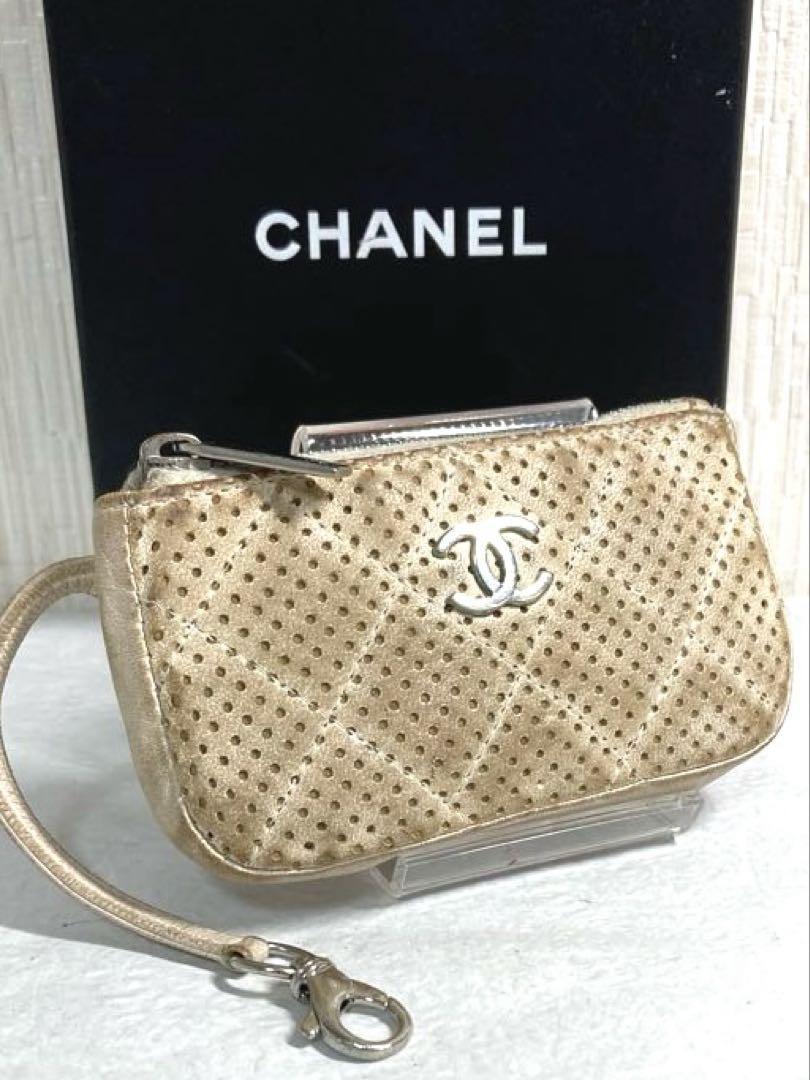 Chanel Coco Mark Leather Coin Card Case with Key Ring