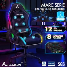 ALFORDSON Gaming Stuhl mit 8-Punkt Massage 12 Farben RGB LED-Licht Leder/Stoff