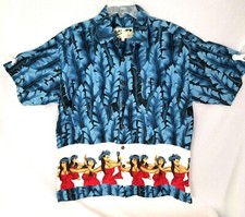 Men's Koko Island Hawaain Shirt Dancing Girls Blue Red Large Abstract Large