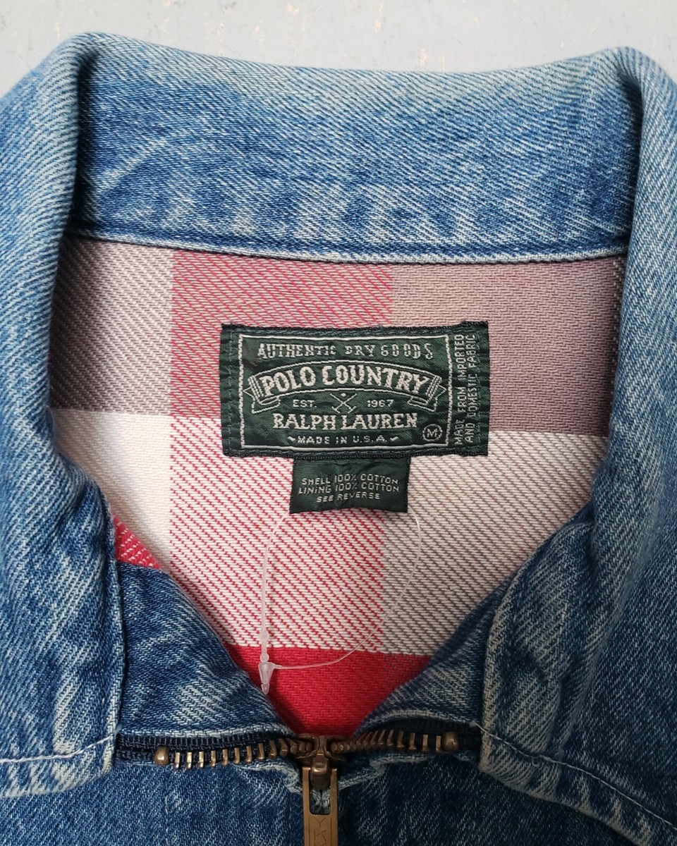 Vtg Polo Country Ralph Lauren Buffalo Check Plaid Lining Denim 91
