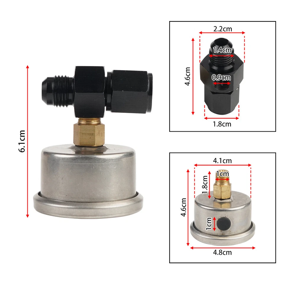 0-100psi Fuel Pressure Gauge 1/8" NPT w/AN6 Adapter Liquid Oil Pressure Gauge - Image 2 of 4