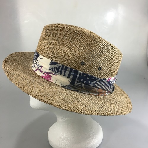 Eddie Bauer Mens L Straw Fedora Hat 22 
