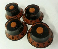 4 Guitar CTS Split shaft top hat volume / tone knobs. Dark Orange/Black.  JAT