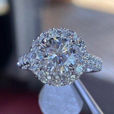 8MM 2.53 TCW Round Cut Moissanite Halo Engagement Ring In 14k White Gold Plated