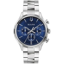 Bulova Men's Classic Quartz Gemmed Silver Stainless Steel Watch 42 MM 96A324