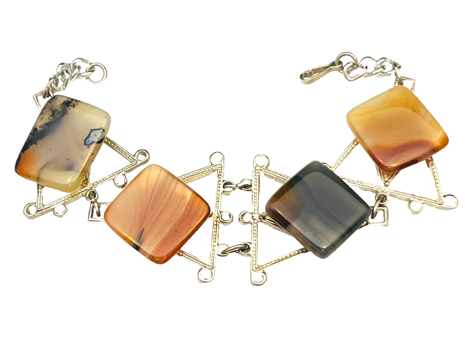 Polished Agate Rectangular Stones Bracelet Silver… - image 5