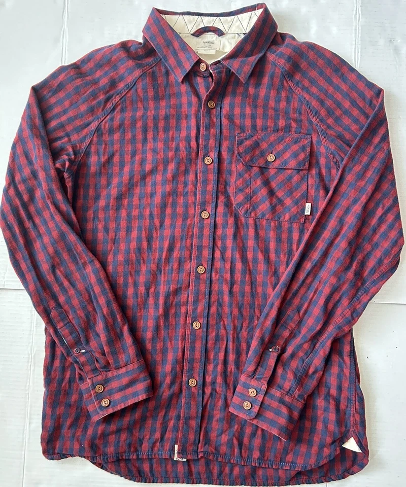 DOS Vans Off The Wall Jóvenes Niños Med LS Cuadros Abotonados Polos Camisa Roja Foto 2 de 4