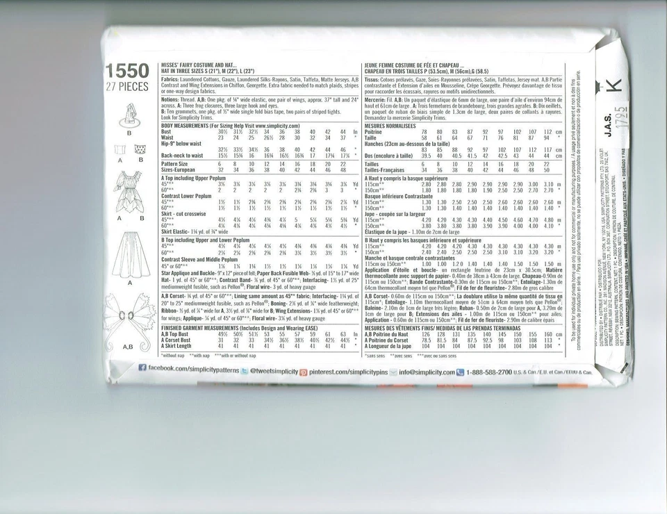 Simplicity pattern 1550 Miss 6-8-10-12-14 Fairy, Witch, Peasant, Princesss - Image 2 of 2