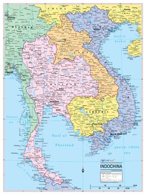 Indochina Region Wall Map Poster - 24''Wx32''H