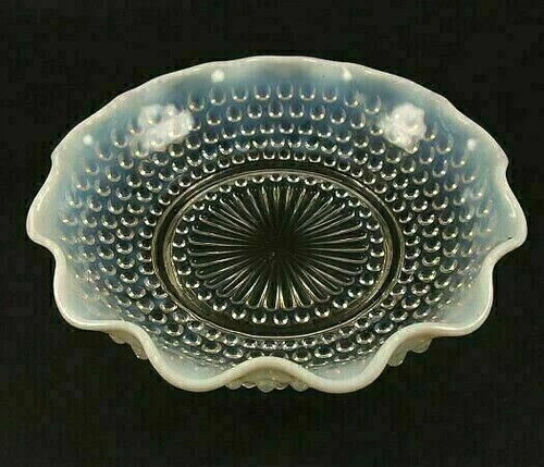 Vintage Hocking Glass MOONSTONE Bowl 7 1/2" Ruffled Rim Opalescent