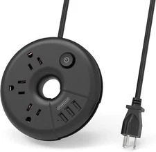 Flat Plug Power Strip with Multi Outlet 3 USB Port 15 inches Extension Cord