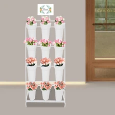 3*4 Plant Stand Rack Floorstanding Flower Display Stand w/ 12 Plastic Buckets US