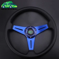 Blue 14INCH Universal Aluminum Racing Steering Wheel Drifting Deep Dish 6 Bolt