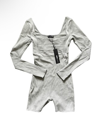 Fashion Nova size Medium Long Sleeve Stretch Ribbed Romper Gray