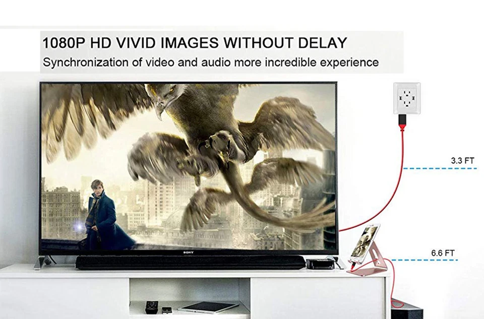 HDMI Mirroring Cable Phone to HDTV Adapter For iPhone 14/13/12/11/XS/Max/XR 67/8 - Image 3 of 4