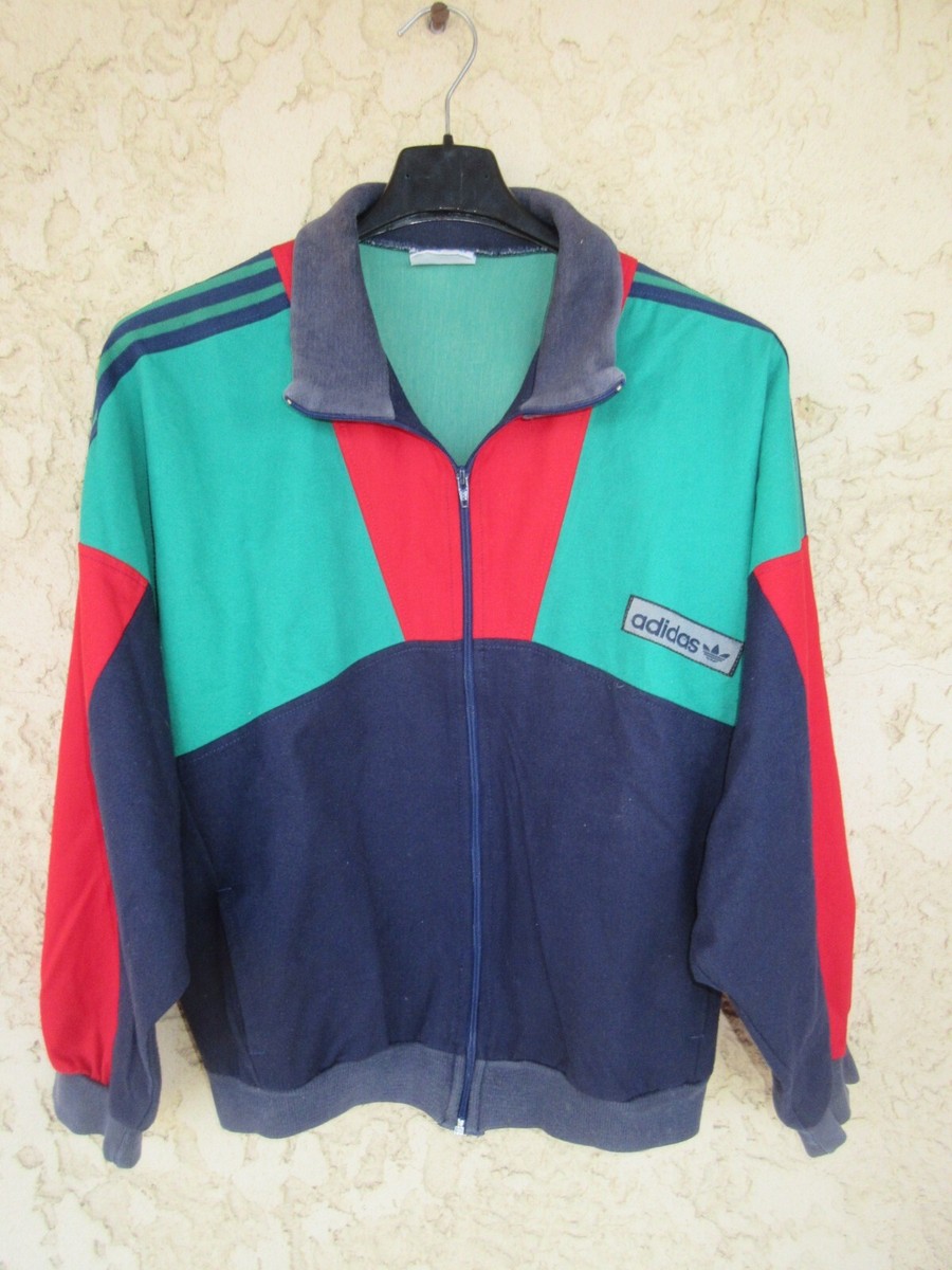 Veste Sport Vintage Années 80 - Bleu Marine à Bandes Blanches - Taille S Homme