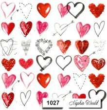  1027 TWO Individual Paper LUNCHEON Decoupage Napkins - VALENTINE HEARTS ARROWS
