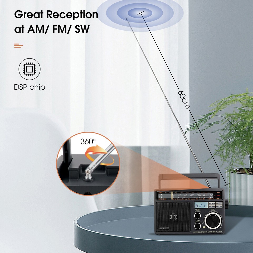 TR618 Portable Shortwave Radio AM FM Radio Plug in Wall,SD/USB For ...
