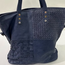 Viola Castellani Milano Woven Tote Navy Blue Shoulder Bag Basket Weave Design