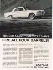 1962 Pontiac Tempest 2-door Hardtop Fire All Four Barrells Vintage Print Ad
