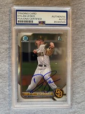 PADRES- DYLAN LESKO AUTOGRAPH 2023 1st BOWMAN CHROME TRADING CARD PSA SLAB 505