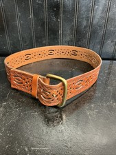 Vintage Genuine Leather Brown 2" Belt Tooled Leather 37.5in