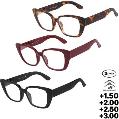 Womens Reading Glasses Fashion 3 Pack Readers Style Trendy Eyeglasses New
