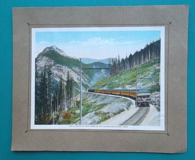 WASHINGTON  C.M. Railway Train Slope of Cascade Mountains - 1914 COLOR Print