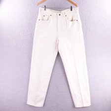 Vintage 70s Lee Riders High Waisted White Denim Tapered Mom Jeans Size 16 USA