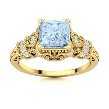 Aquamarine Stone Solitaire with Accents Ring Jewelry 925 Sterling Silver