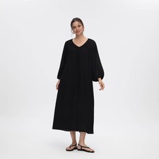 Women's Balloon Long Sleeve Midi Dress - A