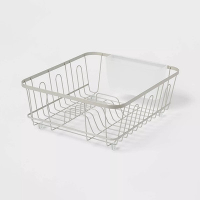 Small Steel Dish Drying Rack with Utensil Holder Brushed Nickel Finish