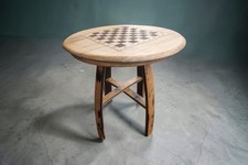 Whisky Barrel Coffee Table Chess Board Reclaimed Oak Round 60cm Handmade