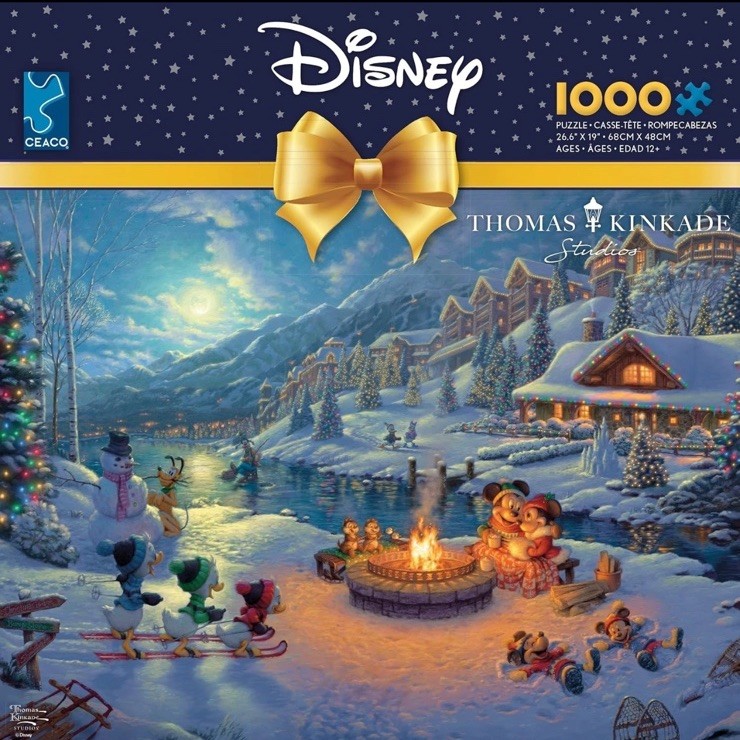 Thomas Kinkade 1000 Pc Jigsaw Puzzle Mickey Minnie Christmas Lodge