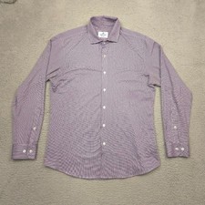 Mizzen  Main Dress Shirt Mens Large Purple Gingham Plaid Trim Made in USA 20051