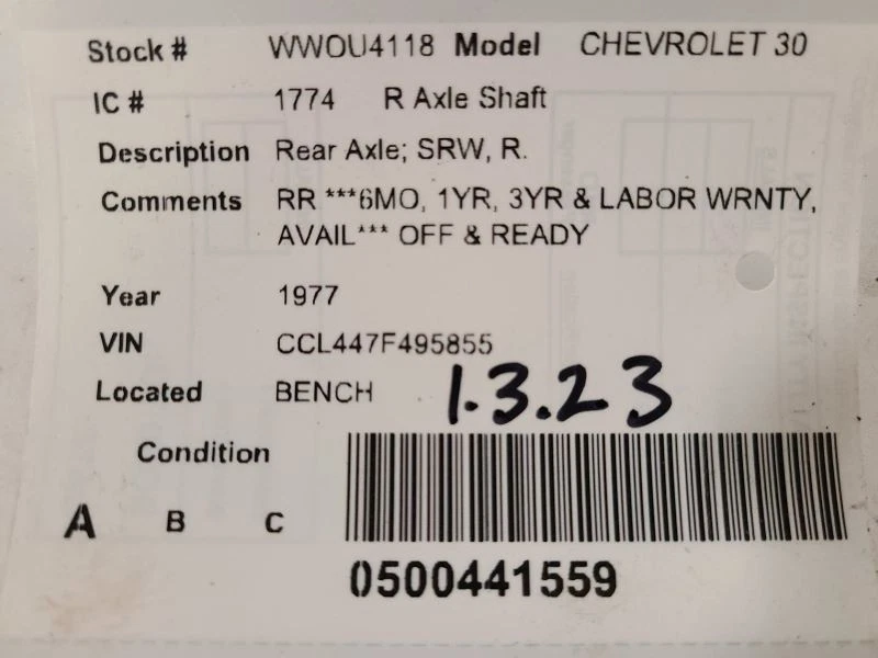 Passenger Axle Shaft Rear Axle Fits 73-93 CHEVROLET FORWARD CONTROL 1657872 - Image 3 of 3