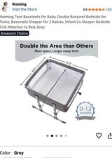 Ihoming Twin Double Bassinet Bedside Sleeper Grey Breathable Mesh Portable