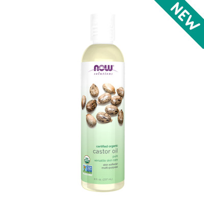 NOW Foods Solutions Organic Castor Oil 100% Pure Skin Care Multi-Purpose 8 oz