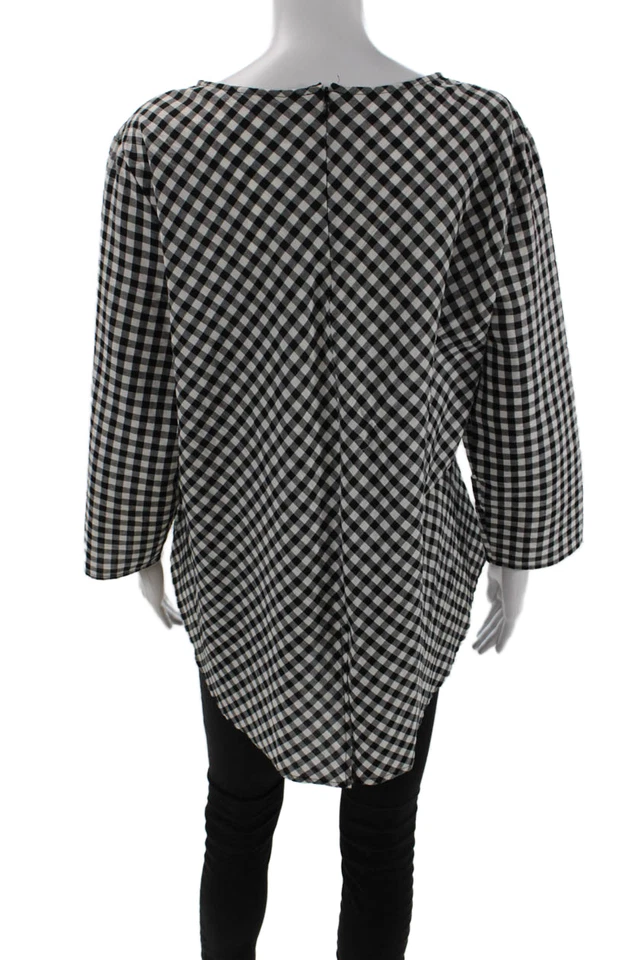Zara Womens 3/4 Sleeve Scoop Neck Gingham Blouse Top Black White Size 2XL - Image 3 of 4