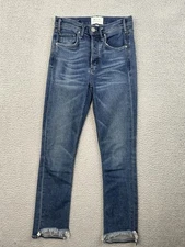 McGuire Valletta Cropped Straight Jeans Size 24 Fringed Hems Button Fly Stretch