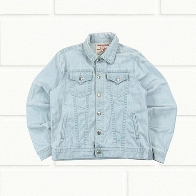 True Religion Retro Hellblau Jeansjacke Herren XL Knopfleiste Baumwolle Retro